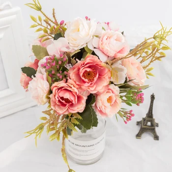Hodváb pivónia umelé kvety ruže kytice na svadobný stôl dekorácie luxusné kvalitné falošné kvety, domáce vnútorné diy dekor