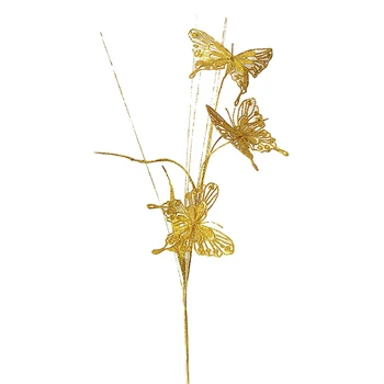 Bobule prášok Simulácia Zlatý Motýľ Pobočiek 60 cm Trblietavý Konárika Domáce Dekorácie Palice Umelý Lesk Berry Stonky