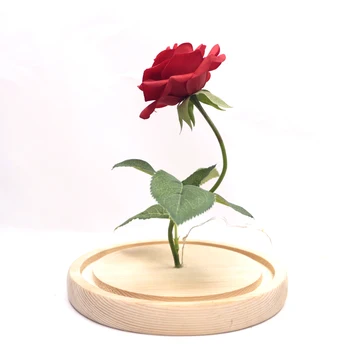 Moobesid Kráska a Zviera Red Rose v Sklenenou Kupolou Drevený Základ S LED Svetlom Valentína Darček Dekorácie