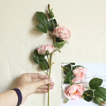3 Hlavu Hodváb Camellia Rose Umelé Kvety Dlhé Plastové Kmeňových Svadobné Cesty Vedú Umelé Kvety Textílie Falošné Kvet Domáce Dekorácie