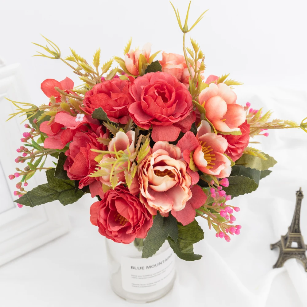 Hodváb pivónia umelé kvety ruže kytice na svadobný stôl dekorácie luxusné kvalitné falošné kvety, domáce vnútorné diy dekor 1