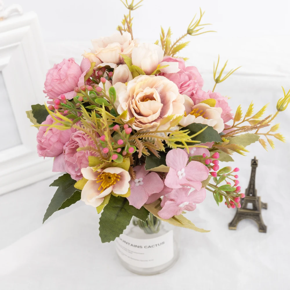 Hodváb pivónia umelé kvety ruže kytice na svadobný stôl dekorácie luxusné kvalitné falošné kvety, domáce vnútorné diy dekor 2