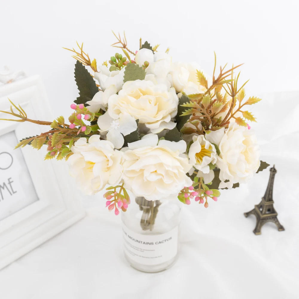 Hodváb pivónia umelé kvety ruže kytice na svadobný stôl dekorácie luxusné kvalitné falošné kvety, domáce vnútorné diy dekor 4