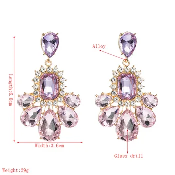 Drahokamu Purpurové Lesklé Crystal Geometrické Náušnice Pre Ženy Zmluvne Sladké Krásne Srdce Jemné Módne Náušnice Kvapka Šperky