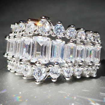 Luxusné Žena White Crystal Šperky, Strieborné Farba Zapojenie Večný Sľub Krúžok Kúzlo Nevesta Zirkón Svadobné Kapela Prstene pre Ženy