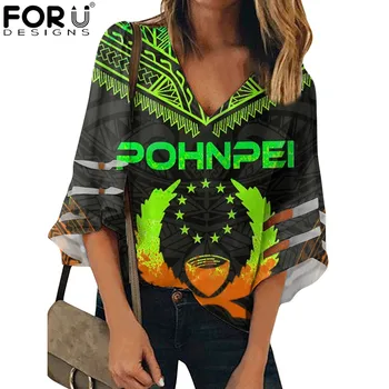 FORUDESIGNS Polynézskej Pohnpei Vzor Letné Módy Sexy tvaru Priedušná Polovičný Rukáv Topy Žena Svetlo Voľné Kancelárie, Blúzky