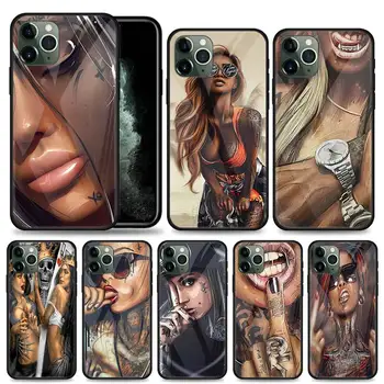 Telefón puzdro pre iPhone 11 13 12 Pro Max 12 Mini 7 8 XR SE 2020 X XS MAX Pro Tvrdeného Skla Kryt Plášťa Sexy Rukáv Tetovanie Dievča