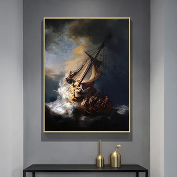 Búrka na Galilejskom Mori Plátno Maliarske Umenie Nordic Plagáty a Potlačou obrazov na Stenu pre Obývacia Izba Dekorácie Frameless