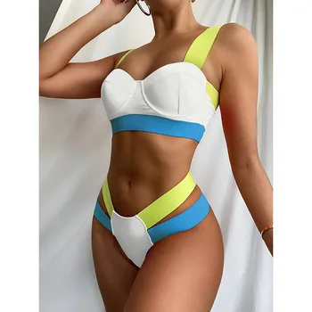Riseado Push Up Bikini Colorblock Plavky Ženy Underwire Plavky 2022 Sexy Tangá Brazílsky Biquinis Žena Nastaviť Plavky