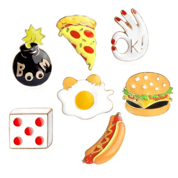 Pizza, Hamburger Hot dog Kovové Odznaky 2017 Nové Módne Brošňa Kolíky Pre Oblečenie, Odznaky Ikony Na Batoh Ženy Ozdobné Brošne