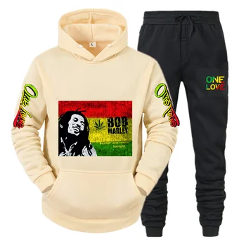 Dámy/Muži Hoodie Nastaviť Bob Marley Legenda Reggae Jedného Láska Vytlačené Sveter Zimné Nové Módne Bežné Dlhým Rukávom + Nohavice Oblečenie
