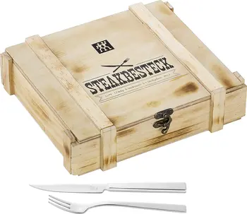 ZWILLING 6 osoby steak príbor nastaviť, 12 ks, 6 nože na syr a 6 Steak Vidličky, obsahuje drevené úložný box z nehrdzavejúcej ocele/dreva 07150-359