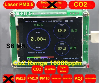 S8 M5 CO2 Snímač PM2.5 PM1.0 PM10 Co2 detektor PM2.5 prachu a oparu Laserový snímač Teploty a vlhkosti TFT LCD s akumulátorom