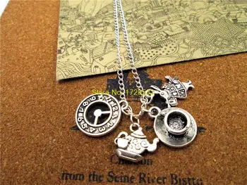 Móda Alenka v ríši Divov náhrdelník Kanvicu s teacup Hodiny zajac Kúzlo náhrdelník s Príveskom