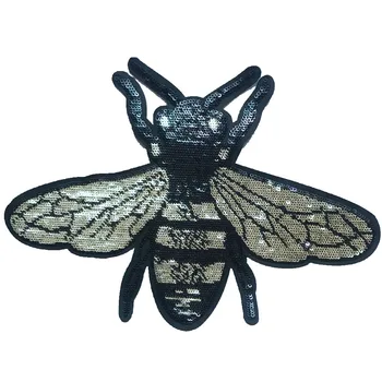 1PC vyrazili 21,5 x 15 cm Zlatá Včela Sequined Patch Žehlička na Flitrami Hmyzu včiel medonosných Nášivka Škvrny na Oblečenie žehličky na Dekorácie Odznak