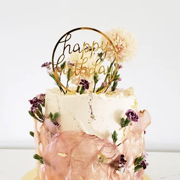 6Pcs Zlato Akryl Happy Birthday Cake Vňaťou Vlajka Tortu Tipy Pre Deti, Dospelých Narodeninovej Party Cake Dekorácie Dodávky Baby Sprcha
