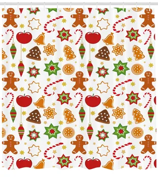 Gingerbread Man Sprchový Záves Nastaviť Vianoce Umenie Cookies Jablká Opony pre Kúpeľňa Decor 12 Háčiky Dekoratívne Vaňa Príslušenstvo