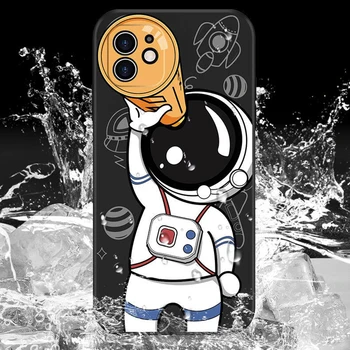 LOVECOM Cartoon Priestor Astronaut Ďalekohľad puzdro Pre iPhone 13 Pro Max 11 12 Pro Max XS X XR 7 8 Plus Tekutý Silikónový Kryt Telefónu
