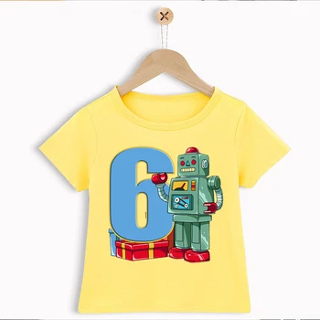 Vtipné chlapci t-shirt roztomilé anime robot karikatúra tlače 2-9 rokov narodeninovej party oblečenie deti letné oblečenie, unisex tričko topy