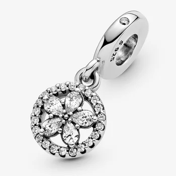 Skutočné 925 Sterling Silver Perličiek Šumivé Snow Flower Kruhu Visieť Kúzlo Fit Pôvodné Ženy Pandora Náramku Prívesok Šperky