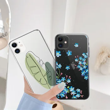 Jednoduché Slivkové Kvety Leaf Telefón puzdro Pre iPhone 13 12 11 Pro Max Mini XS XR X 7 8 Plus SE 2020 Mäkké Priehľadné TPU Kryt Capa