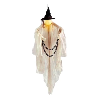 Halloween Statku Visí Ghost s LED Svetlom Čarodejnice Klobúk Handcuff Reťazca Prívesok Ornament Strašidelné Strašidelné Dekorácie
