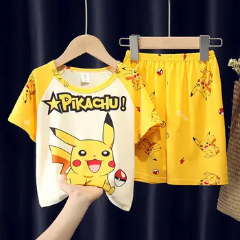 Pokémon Pikachu detské Pyžamo Nastaviť Lete Detí-Krátke rukávy Pyžamo Cartoon Chlapci a Dievčatá Cartoon Home Service Vyhovuje