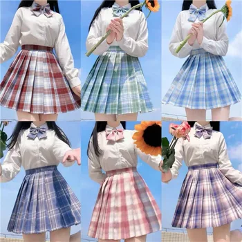 Školské Dievča Jednotné Skladaný Sukne Japonskej Školy Jednotný Vysoký Pás A-Line Kockované Sukni, Sexy JK Uniformy pre Ženy