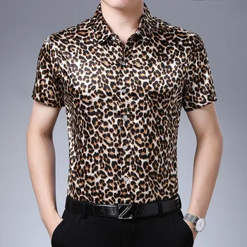 Európsky štýl leopard módne bežné luxusné tričko s krátkym rukávom Letné Nové kvalitné mäkké pohodlné ľadovo chladné mužov tričko M-3XL