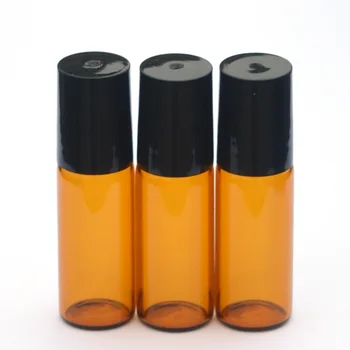 5 ks Žltá 5ml Roll Fľaše pre Esenciálne Oleje Roll-on Naplniteľné Parfum Fľašu Dezodorant Kontajnerov s čiernym viečkom