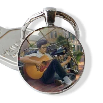 Pracovná skupina pre 1pc Elvis Presley Čas Gem&stone keychain keyrings Módne Tvorivé Populárne Cabochon Keychain Kovový Krúžok na kľúče Ornament Šperky