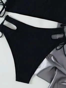 Čierne Bikiny 2021 Žien Sexy Výrez Bandeau Plavky Split Sexy Bikiny Dve Dielna Sada Bikini Braga Alta Pláž Nosiť