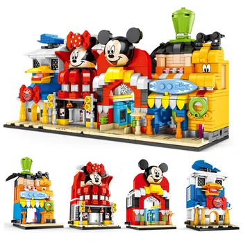 Nové Dievčatá Disney Mickey Minnie Obchod Obchod Hrad Srdci Lake City Building Block Tehly Hračky pre Deti darček