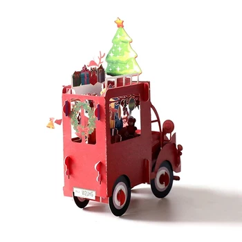 3D Vianočné Pohľadnice Pop-Up Karty Snehuliak Santa Claus Auto Papier Obálky Pohľadnicu Svadby, Narodeninové Pozvánky Dary
