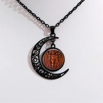 Módne Čierne Polmesiaca Wiccan Vintage Socha Triple Mesiac Bohyne Čiar Amulet Prívesok Náhrdelník Ženy, Darčeky