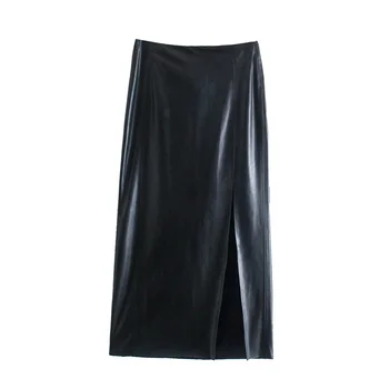Ženy 2021 za módne faux kožené ceruzku sukne split sukne vintag vysoký pás a-line sukne ženské sukne mujer
