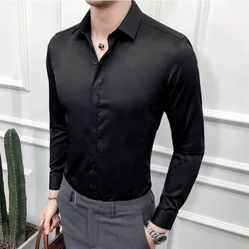 Tričko mužov Nové Farbou Dlhým rukávom Bežné Úsek, Slim-fit Business Formálne oblečenie kvalitné Módne pánske Oblečenie Košele