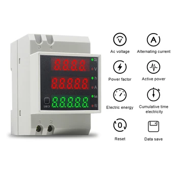 Din lištu Dual Display LED Ammeter Voltmeter AC 80-300V 0-100.0 Napätie Prúdu Času, Energie Tester 4 Číslice 3 V 1