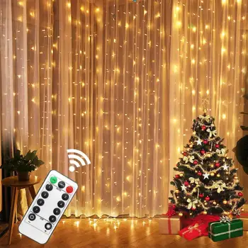 3M LED Vianočné Osvetlenie Led Girlandy Vlkovcový Opony Lampa Diaľkové Ovládanie USB Garland Záclony String Svetlá Nový Rok Dekor