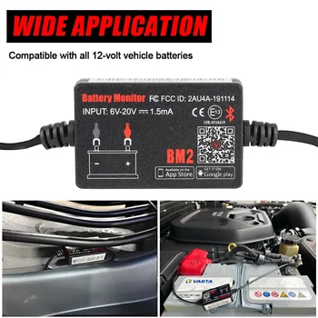 12V BM2 Battery Monitor Tester O Telefóne APLIKÁCIU Bluetooth-Kompatibilné 4.0 autobatérie Analyzer Plnenie Naštartovaní Test Voltage Test