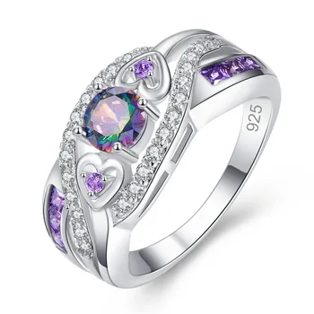 Huitan Romantický Chromatické Kameň Kolík Stting Srdce Snubné Prstene Pre Ženy S Osobitným Twist Dizajn Luxusné Návrh Krúžky