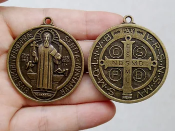 Doprava zadarmo 1pcs 40x50mm bronz Christian sviatostného obsahujúce symboly, text spojené so životom Svätého Benedikta z Nursia