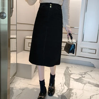 Nový Riadok Mi-dlhé Harajuku Jeseň Zima Ženy Sukne s Vysokým Pásom Pevné Žena kórejský Streetwear Elegantné Dlhé Sukne Nové
