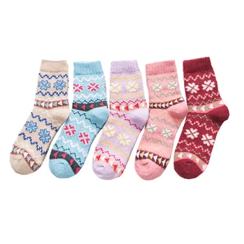 5 Párov Zimné Jeseň Ženy Vlnené Ponožky Teplejšie Etnický Štýl Cashmere Tepelnej Zahustiť Štyri Milujú Ženy Roztomilé Ponožky
