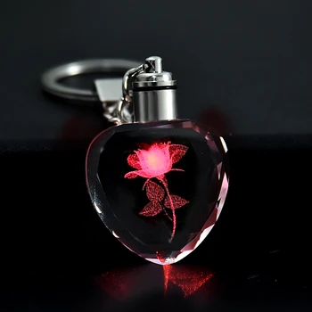 Módne Farebné Rozprávky Ruže Kvetinový Vzor Lásky Tvar Kryštálu Drahokamu LED Svetlo keychain Milenca prívesok na Keyring Šperky