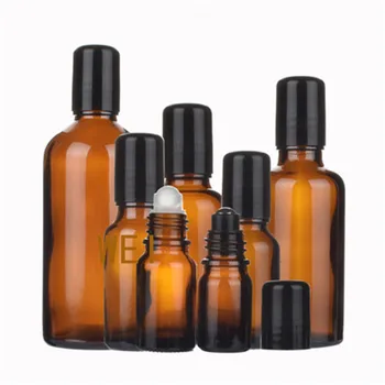 5ml 10 ml 15mlAmber Prázdne Naplniteľné Sklo Parfum Prejdite Na Fľašu s nehrdzavejúcej ocele valca loptu pre esenciálny olej, aromaterapia