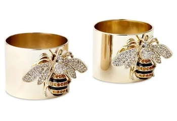 Nádherné Luxusné 18k Zlata Náplň Vyrezávané Bee Prstene pre Ženy Módne Kovové Vykladané Biely Kameň Strany Zásnubný Prsteň, Šperky Darček