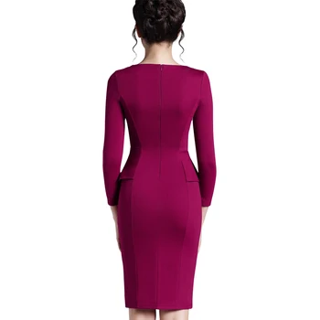 Pekné-Navždy Jar Elegantné Pure Color Peplum Úrad Práce Šaty, Business Formálne Pošva Ženy Šaty G635