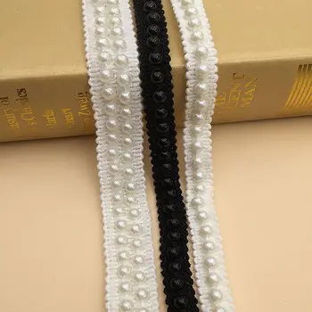 Luxusné čierna Biela 3D korálky, výšivky, kvetinové čipky golier Textílie Šitie Nášivka DIY páse s nástrojmi výbava guipure šaty svadobné dekor