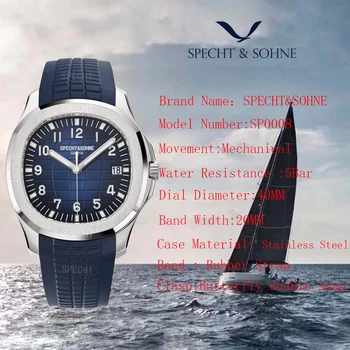 Luxusné Mechanické náramkové hodinky 2022 Nových Prírastkov SPECHT&SOHNE Automatické Hodinky Pre Mužov Modré Športové Hodinky Reloj Hombre 40 MM
